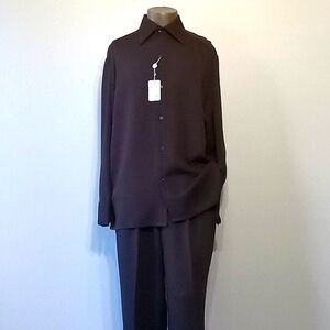 Super-Fly 2pc Brown w/Chocolate pinning Pants Set By Creme De Silk